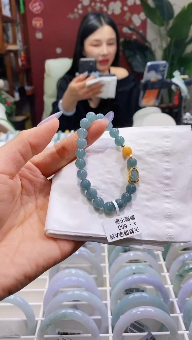 【闪购商品】翡翠手串18K金镶嵌141*定向初心蓝水手串