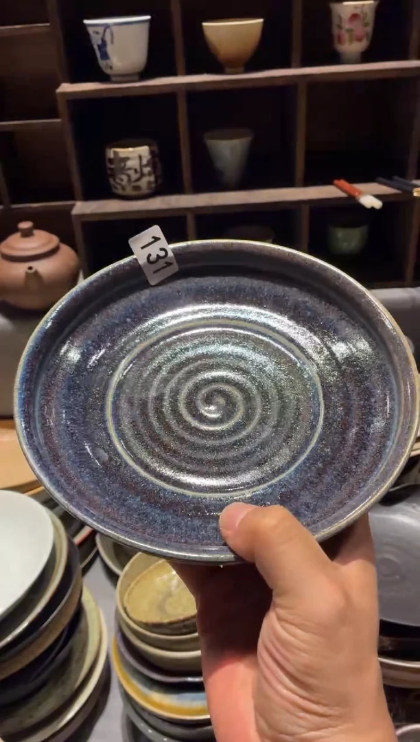 瓷片不**茶131紫色手工立口盘1个