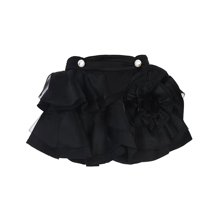 LeFame/拉飞姆2025夏季新款花朵造型黑色半裙短裙LF25X31SS147