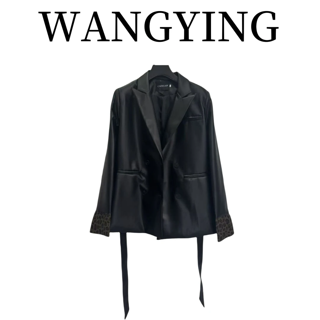 莹莹红人馆【NANA】时尚设计师豹纹袖口皮衣西装 50270121 859