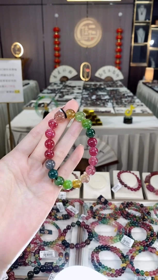 未镶嵌老矿碧玺色标彩虹单圈手串10mm+碧玺dan多样性发货一条