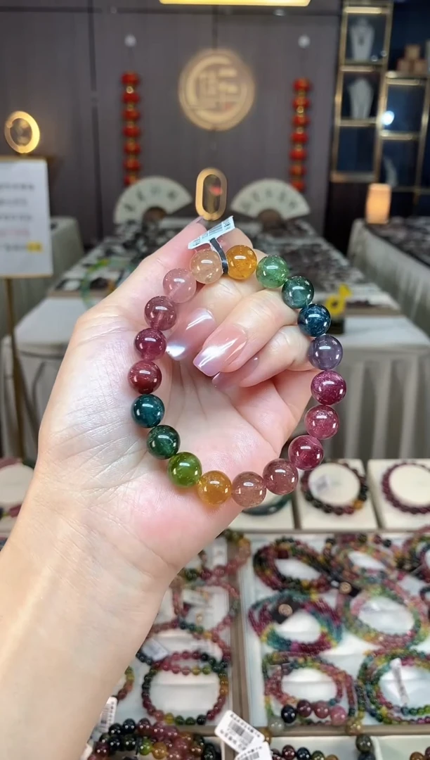 未镶嵌冰透体老矿碧玺色标彩虹单圈手串10mm+碧玺hon多样性发一条