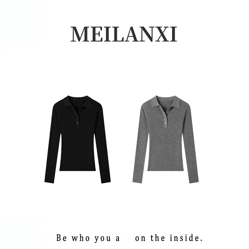 【MEILANXI】【鱼骨杨子纱】秋冬I00%绵羊毛鱼骨杨子纱女款POLO羊毛衫
