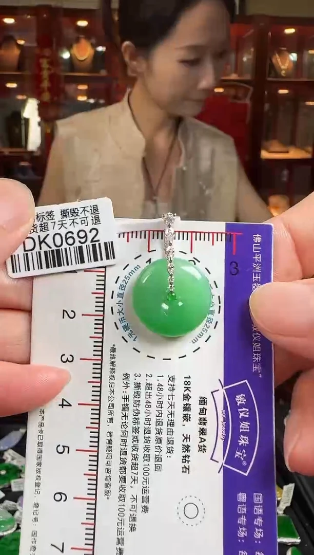 翡翠18K金镶嵌颈饰DK0692冰绿平安扣