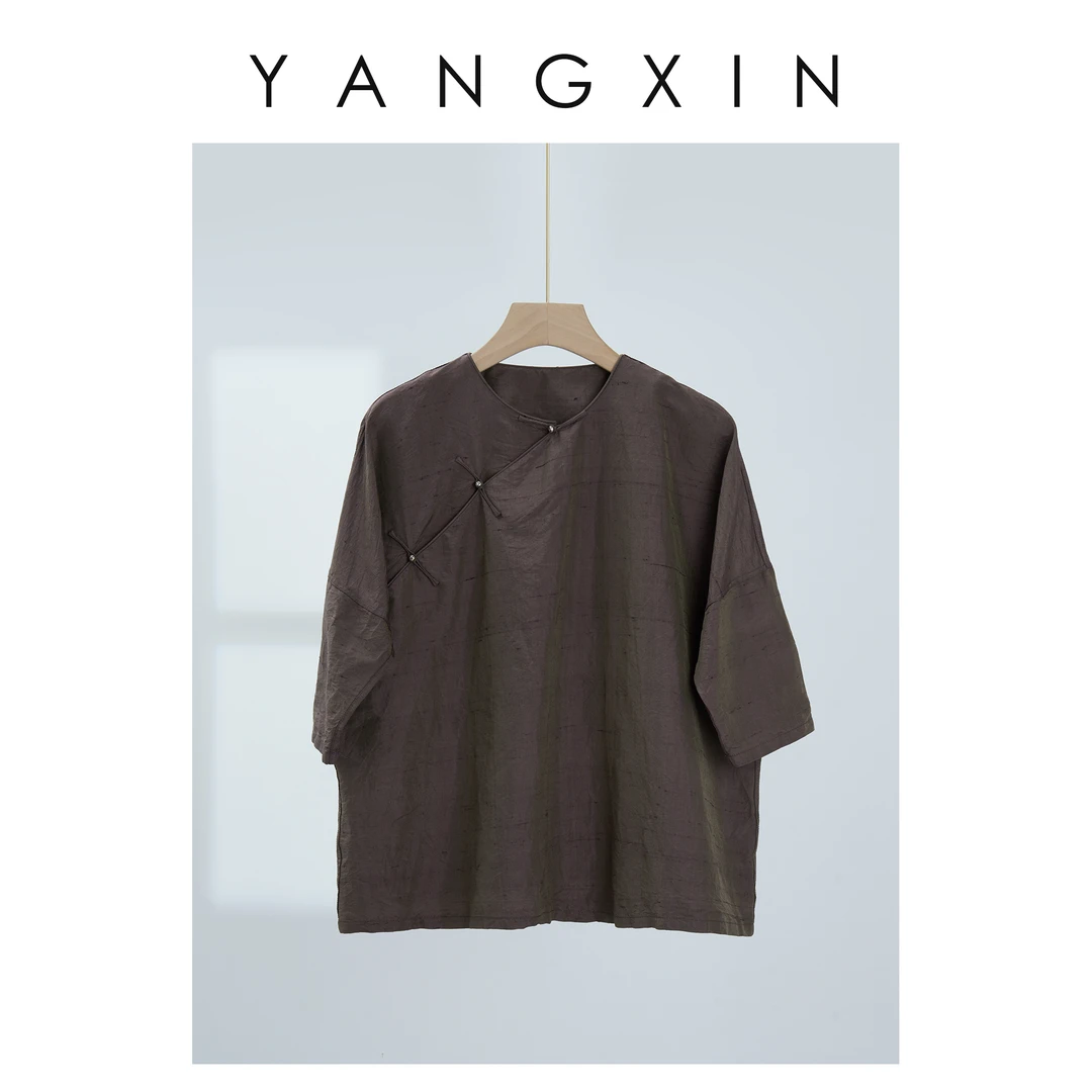 【无龄·杨昕】“茧影清欢”夏季轻薄透气双宫茧真丝盘扣上衣衬衫05107