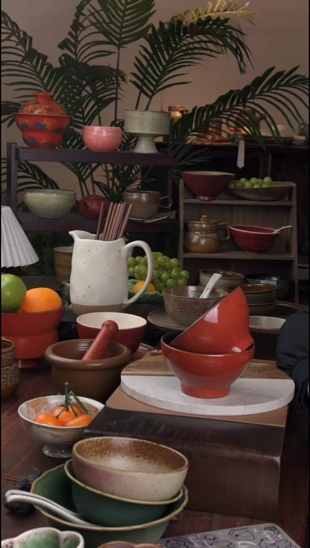 碗景德镇手工高温餐具复古红斗笠