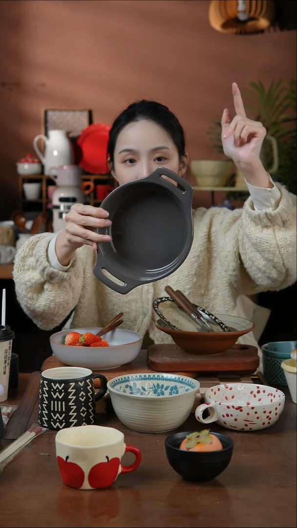 瓷片灰色双耳碗 微瑕 凑满20发货