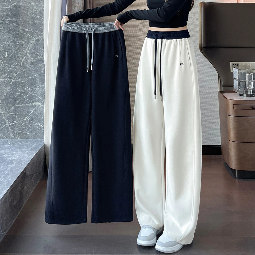 窄版运动裤女2025新款秋冬加绒大码胖mm弯刀阔腿裤直筒休闲香蕉裤