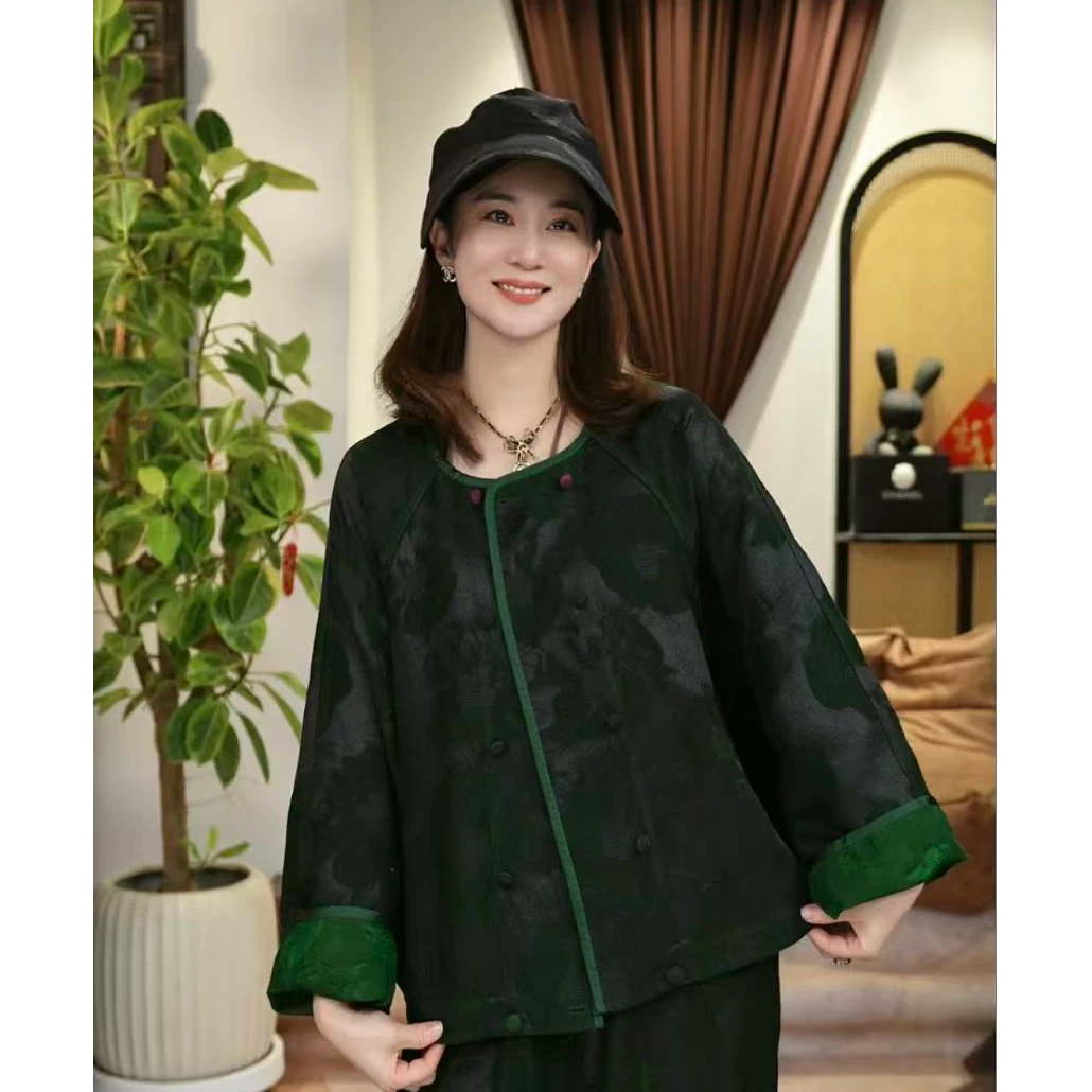 【玉洁定制】“松石绿”女秋新款百搭上衣 裤子套装BQYJ25090049