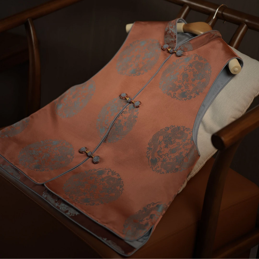 『福苏』新中式满分桑蚕丝时尚国风宽松气质马甲DHWQ6511