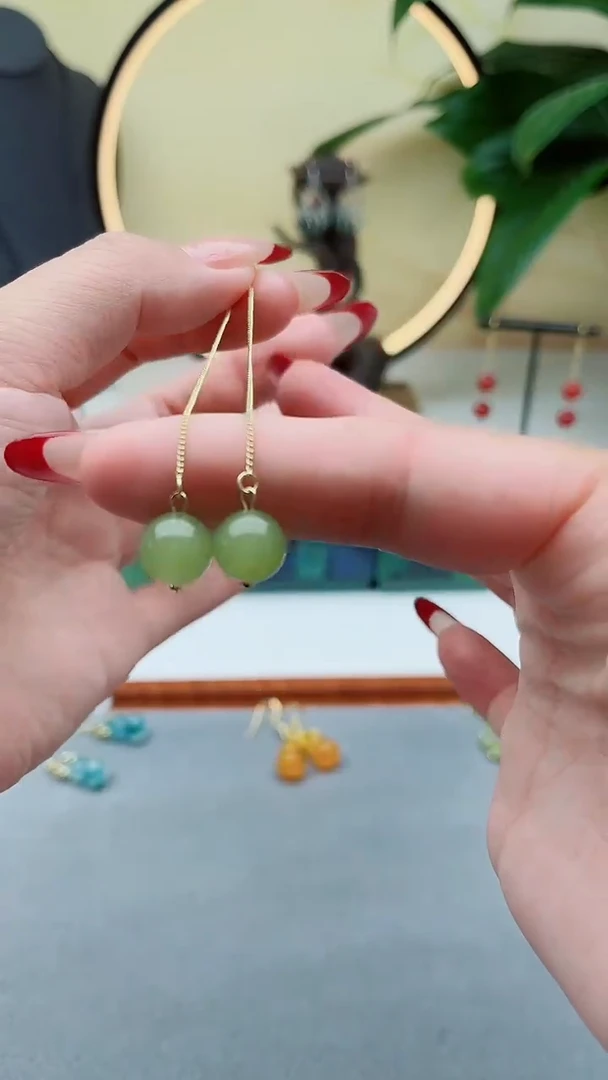 未镶嵌东陵石耳饰00耳线青色