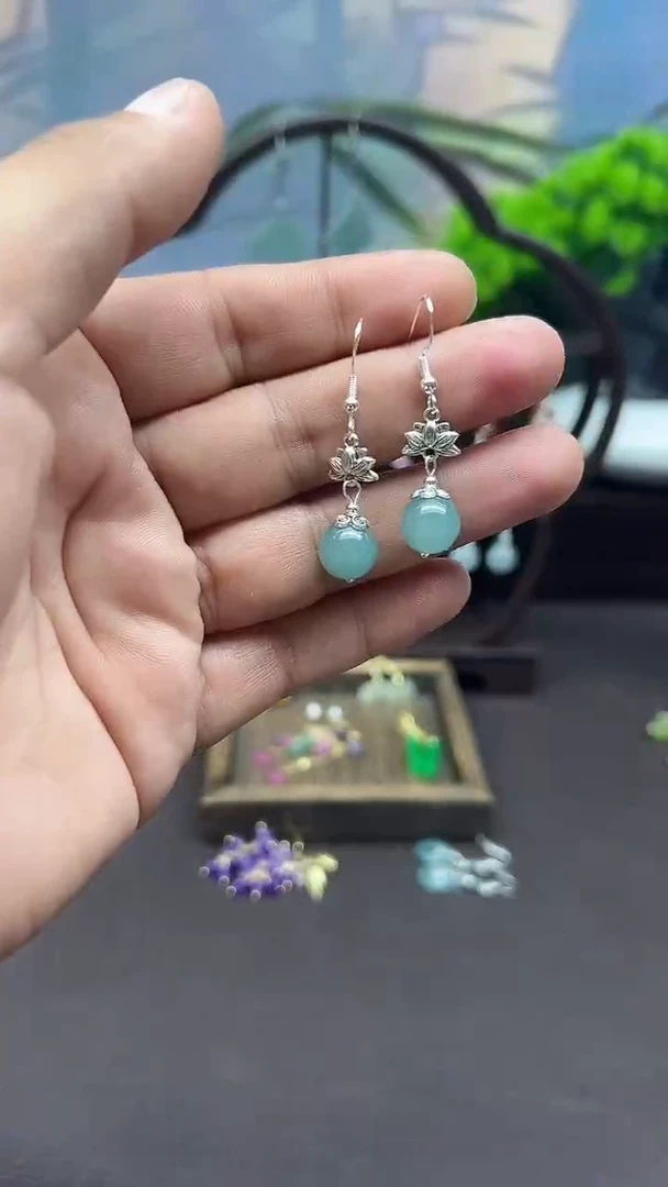 未镶嵌石英质玉（天山翠）耳饰002