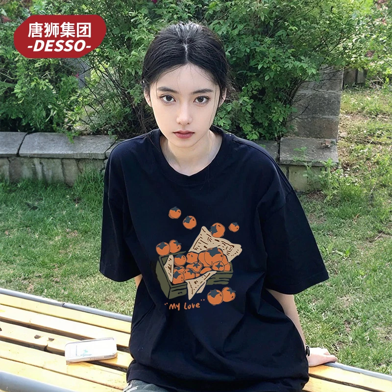 唐狮集团desso纯棉宽松T恤女千金贵气名媛风吸汗上衣夏情侣款短袖