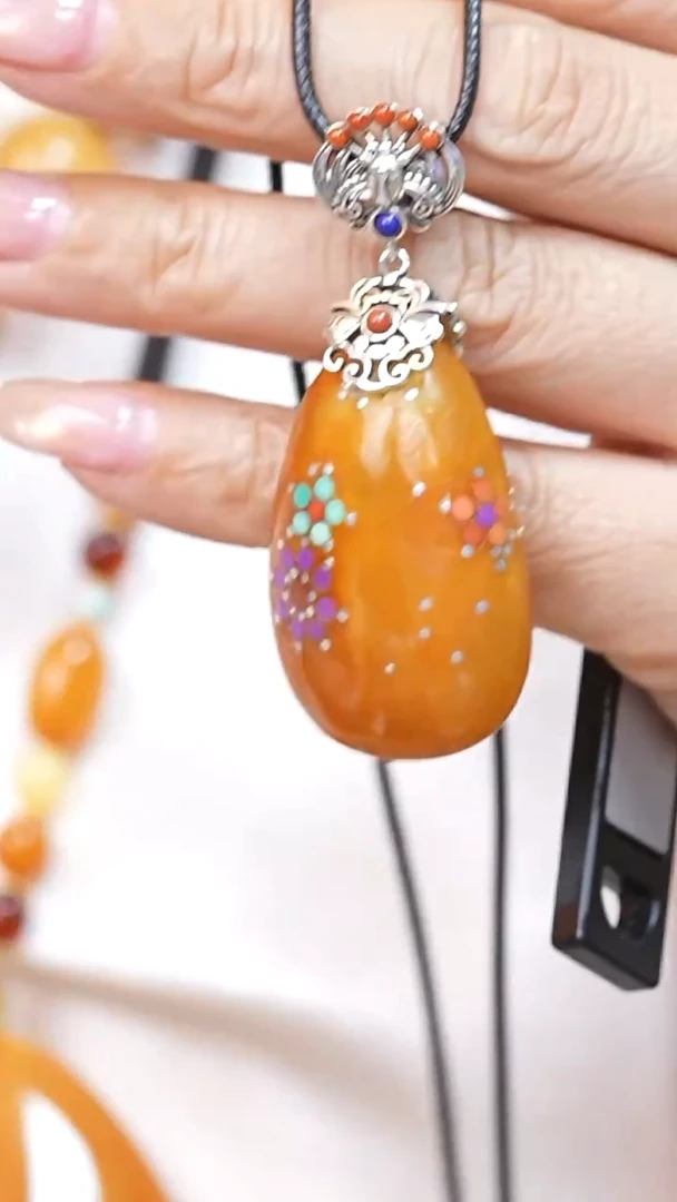 蜜蜡颈饰银S925镶嵌6800天然蜜蜡珠宝奇石云端妖孽全部保真