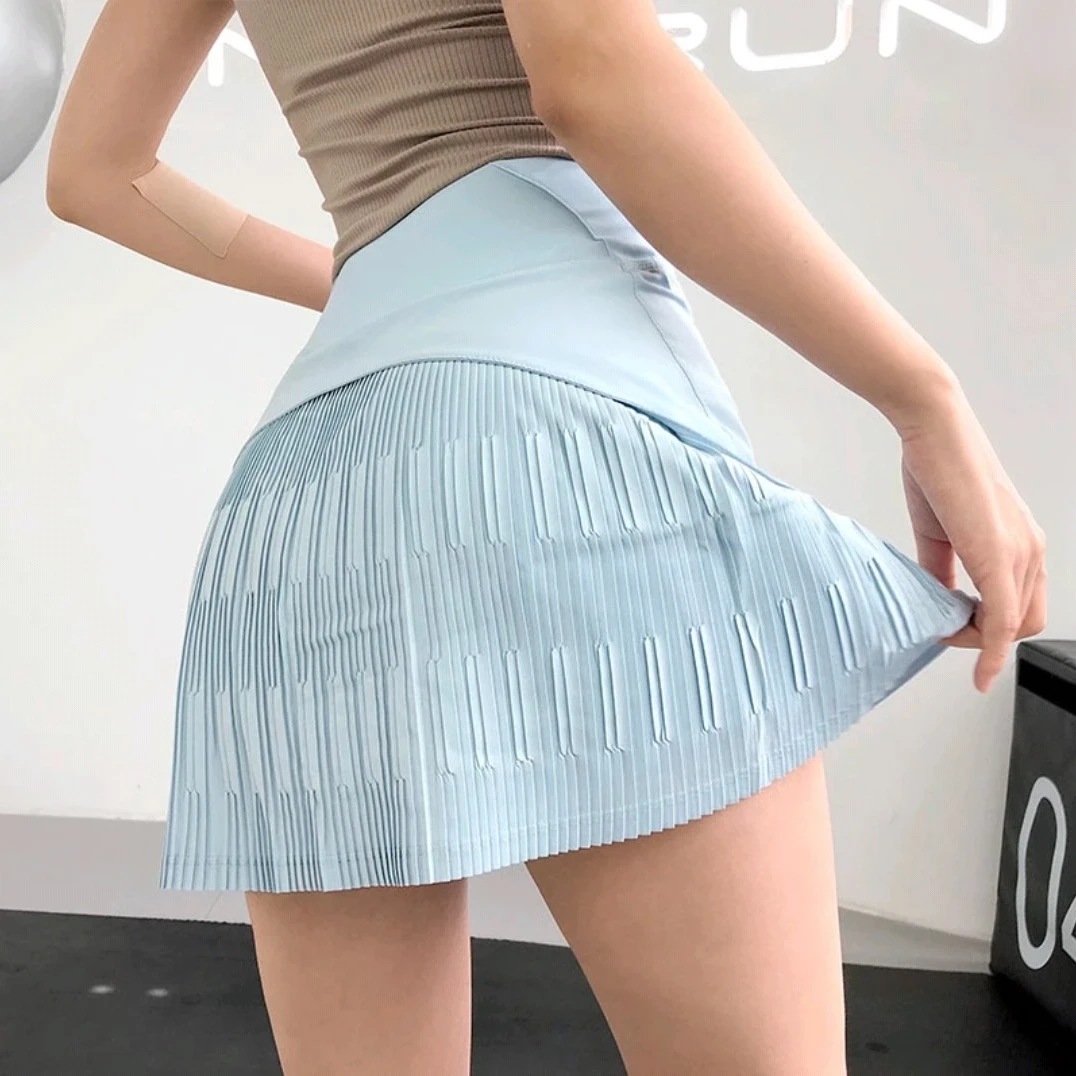 新款夏季速干运动透气速干瑜伽健身防走光百褶网球裙休闲跑步短裙