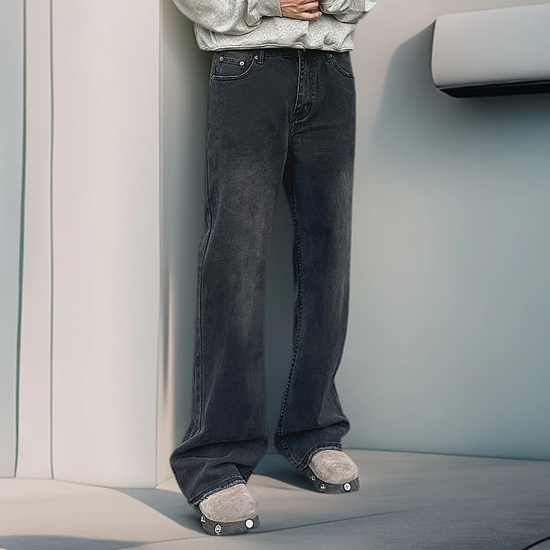 宽松牛仔裤大码美式复古直筒微喇叭裤子新款百搭夏季男休闲裤