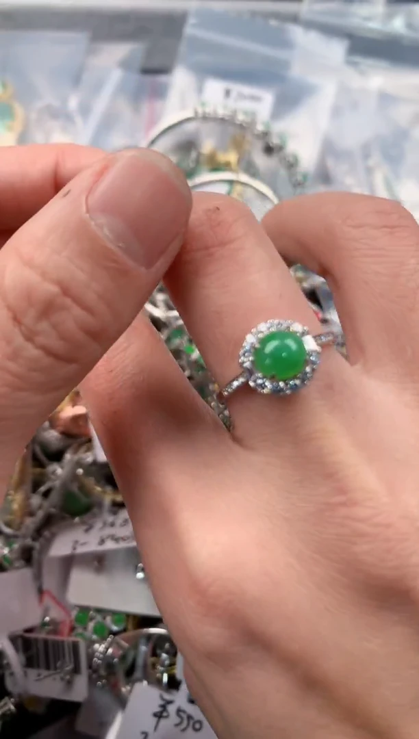 银S925镶嵌戒指翡翠444   3