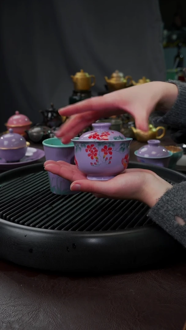 【闪购商品】杯【宜景窑烟幕紫】手绘牵牛花盖碗