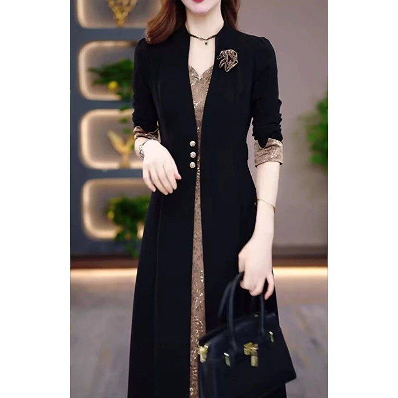 秋季新款假两件连衣裙2025新款显瘦修身气质遮肚裙子5573#