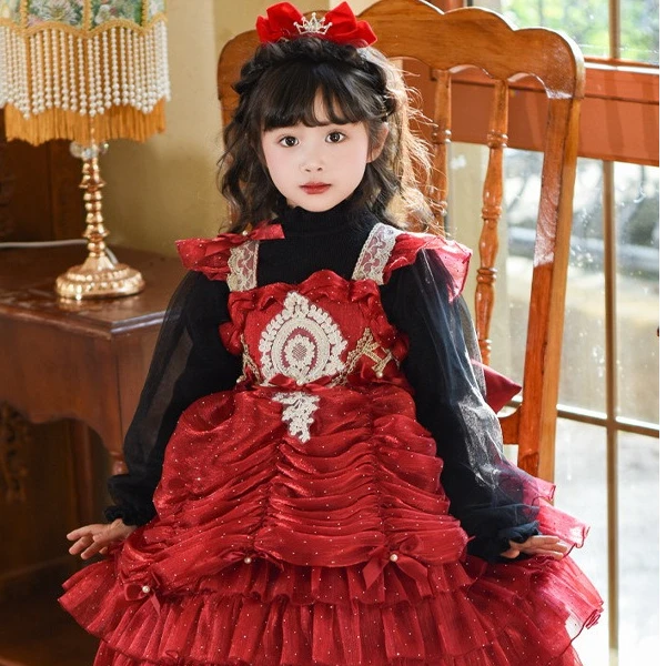 圣诞节服装儿童女童公主裙子冬装洛丽塔贝尔公主加绒加厚连衣裙冬