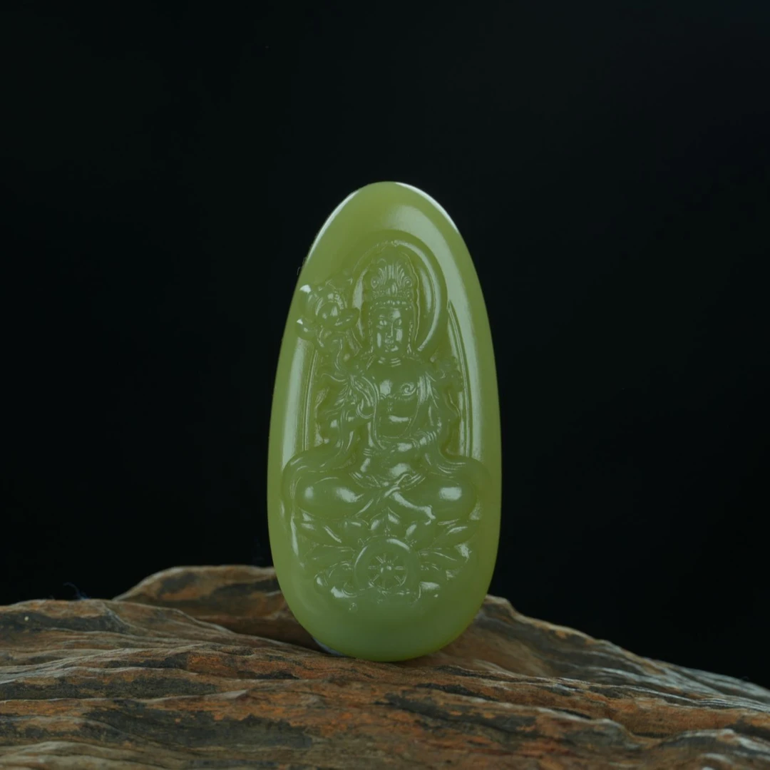 【人之初臻品】新疆若羌黄口观音吊坠和田玉手工精雕男士坠链收藏级