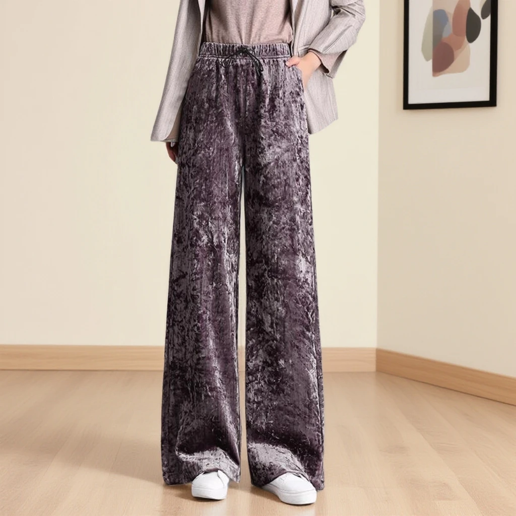 洋气裤子女春秋休闲裤宽松显瘦慵懒松弛感拖地长裤金丝绒阔腿裤3