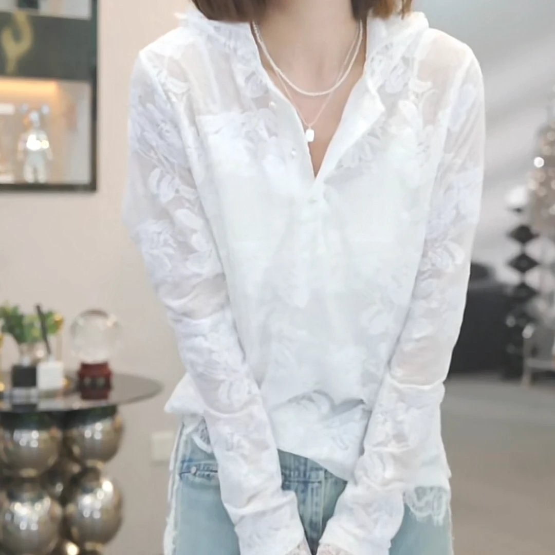 蕾丝帽衫上衣2025春季新款设计感法式时尚休闲气质连帽外穿薄款