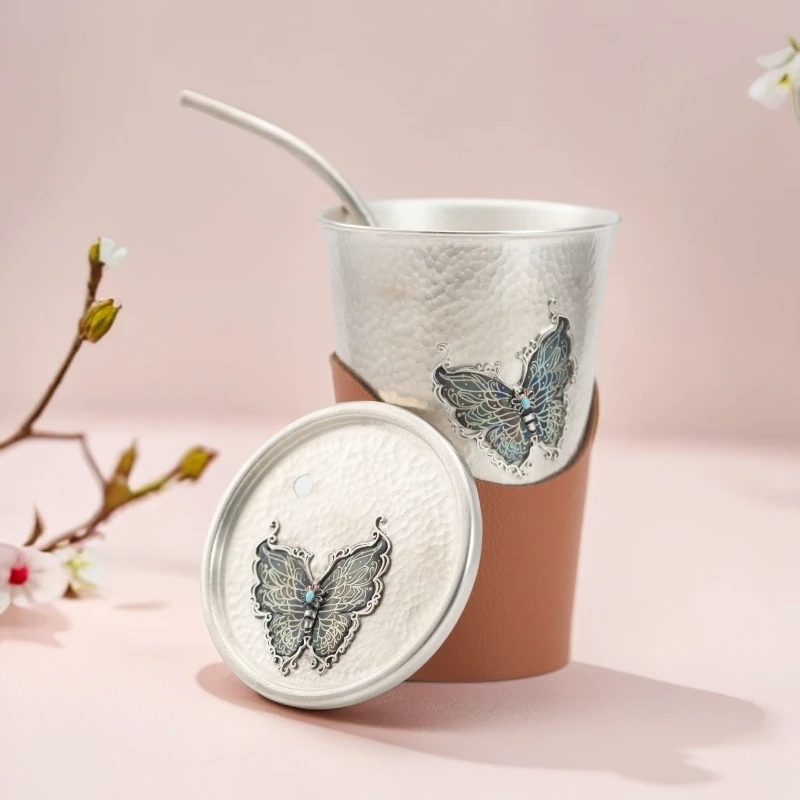 金大师乌铜走银蝴蝶咖啡杯水杯