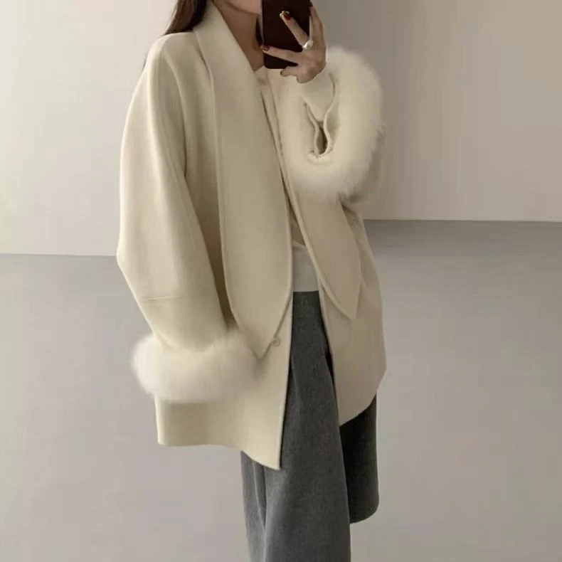 2825•兔耳朵大衣 DY# 东大门中长款双面羊毛大衣•