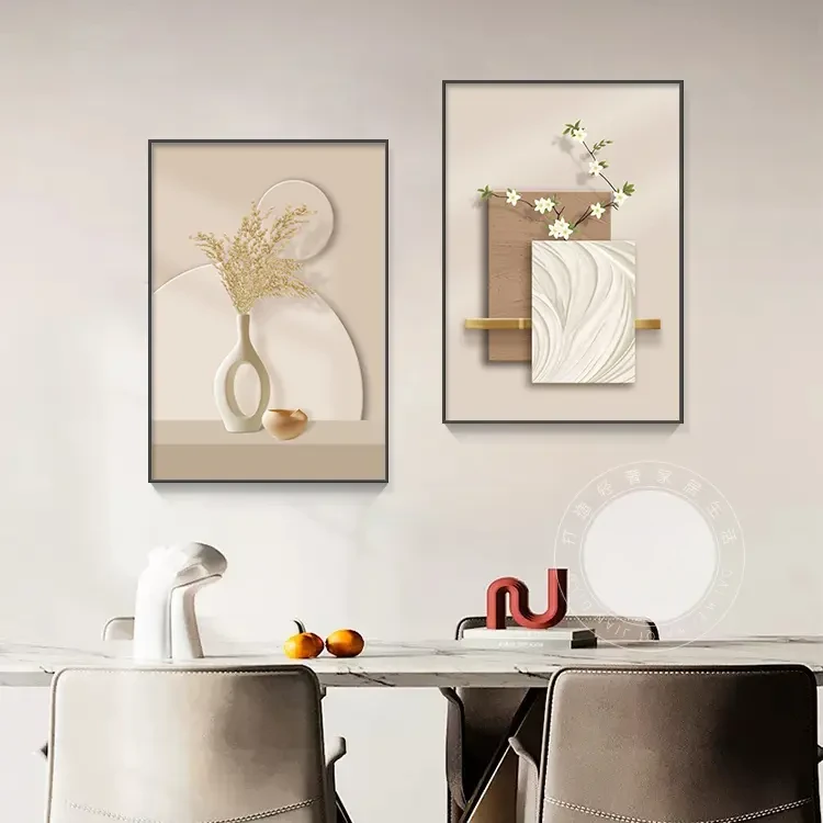简约餐厅装饰画轻奢晶瓷饭厅挂画餐桌背景墙壁画高级感装饰品