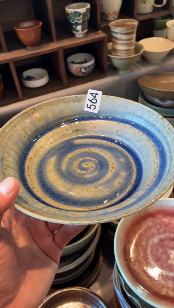 瓷片a**a564  粗陶蓝手工盘1个