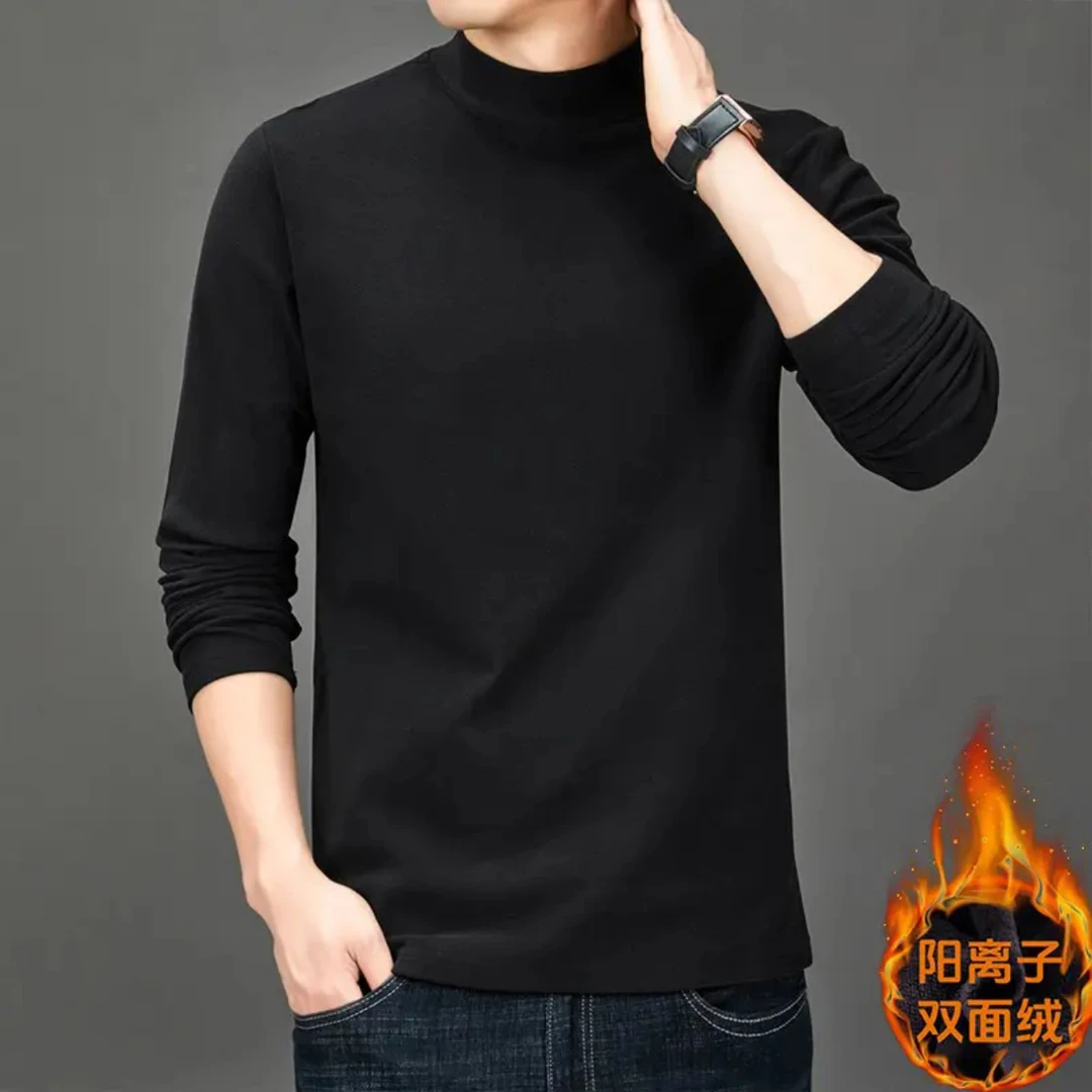 阳离子双面德绒半高领打底衫男士t恤2024新款内搭衣服潮牌秋装