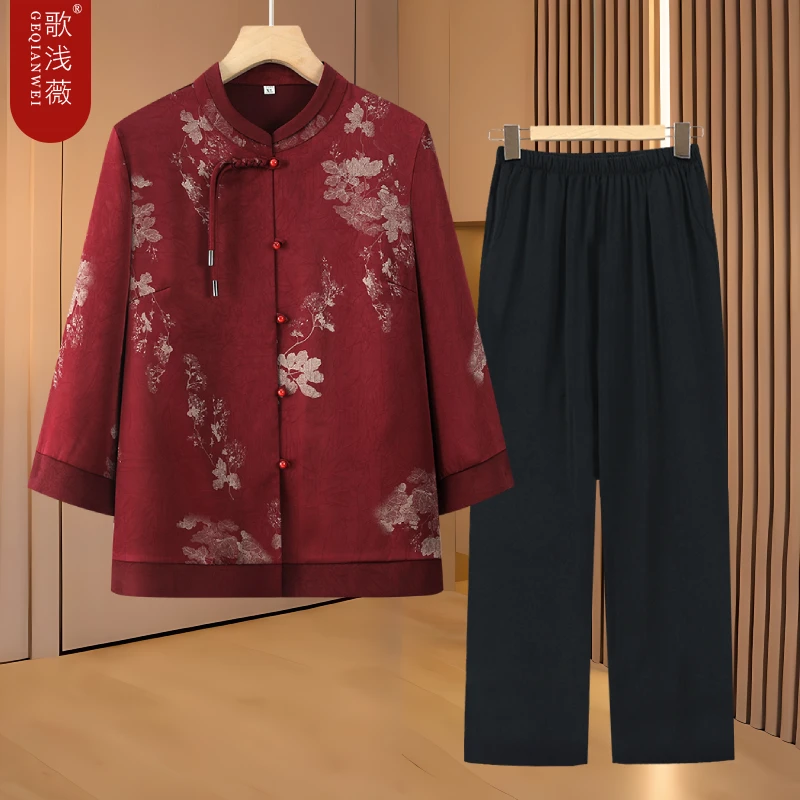 奶奶装春夏衬衫中老年人气质女装妈妈七分袖衬衣老人夏季唐装上衣