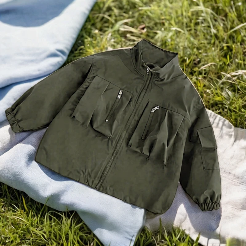 儿童春秋外套2025新款男童绿色夹克韩版开衫洋气潮款百搭小孩衣服