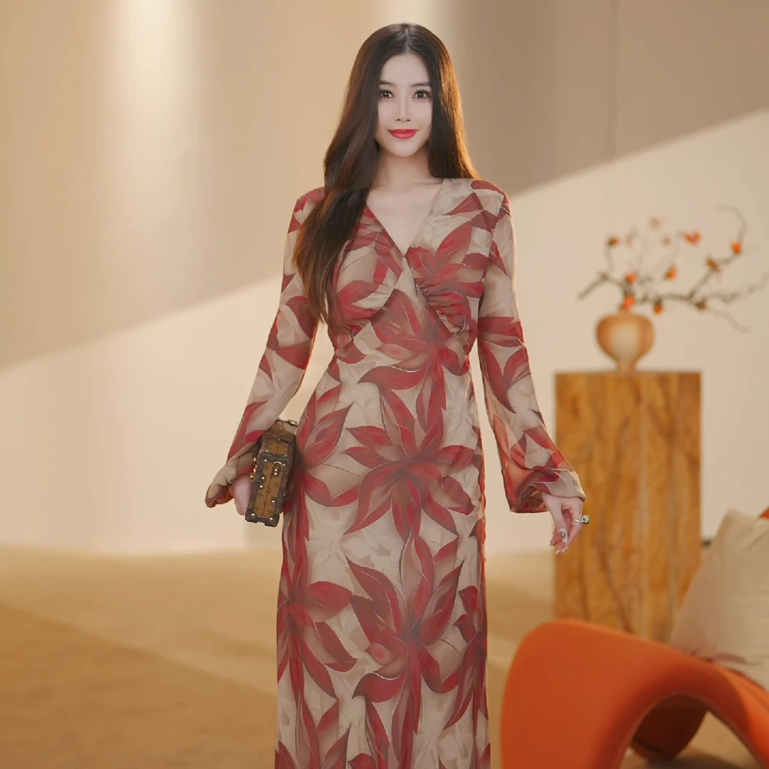 【JOSIE定制】枫叶正红 气质时尚复古修身显瘦收腰设计连衣裙F831