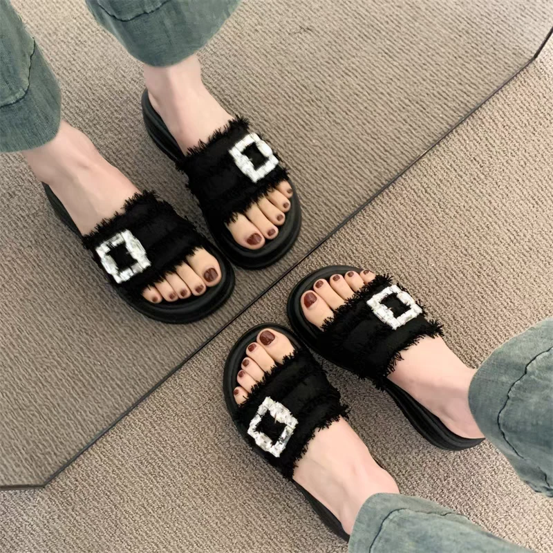 女鞋2024年夏季新款舒适百搭露趾平底简约休闲女拖鞋8629