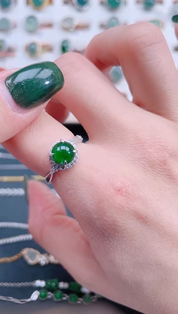 银S925镶嵌戒指翡翠天然翡翠