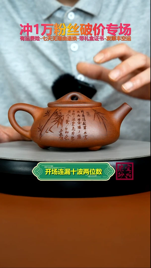 茶壶紫砂蒋静明天星泥松竹景舟石瓢300CC