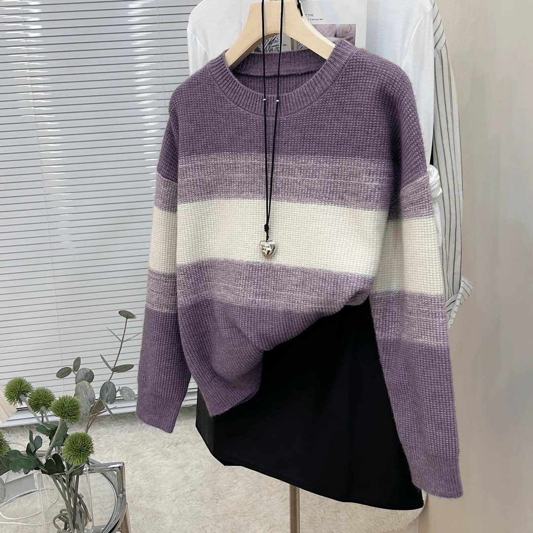 3486圆领毛衣女款2024新款春秋时尚宽松显瘦减龄百搭针织衫上衣