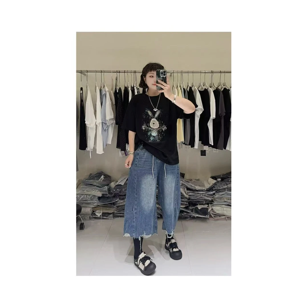 【线条兔】简约显瘦雪花棉印花短袖T恤25257