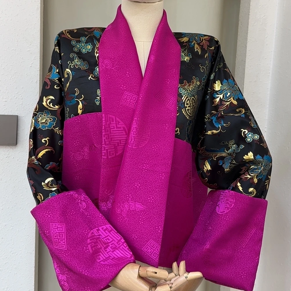 藏式段子衬衫气质小香风修身民族风衬衣女士百搭款提花双面女款