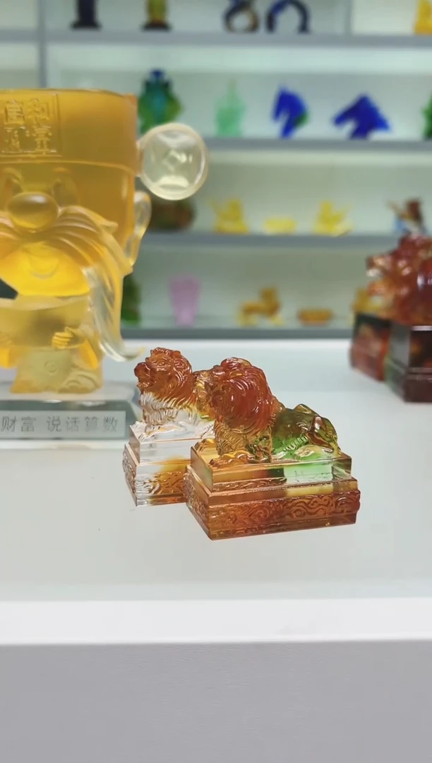 琉璃手工艺品古法琉璃一对小狮子