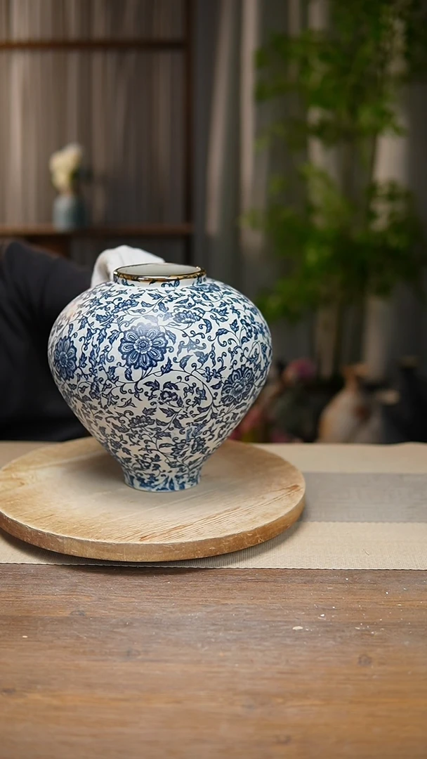 【闪购商品】陶瓷花器青花瓷缠枝莲月亮罐