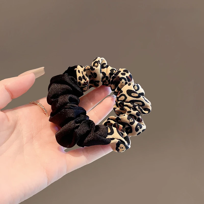 新款韩国东大门创意豹纹橡皮筋拼接撞色高级感百搭发圈头圈发饰女