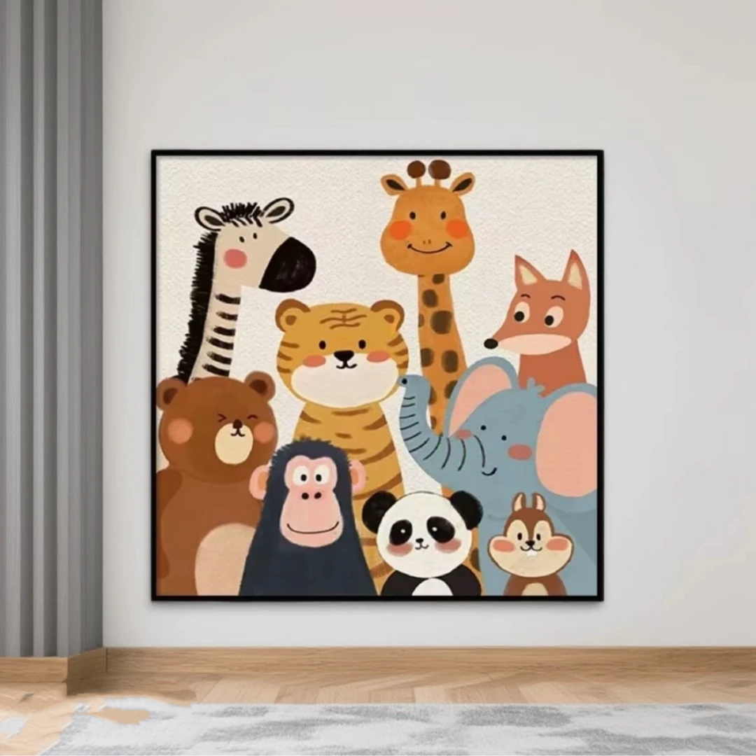 现代卡通多巴胺动物王国卧室装饰画餐厅挂画小众装饰画6060
