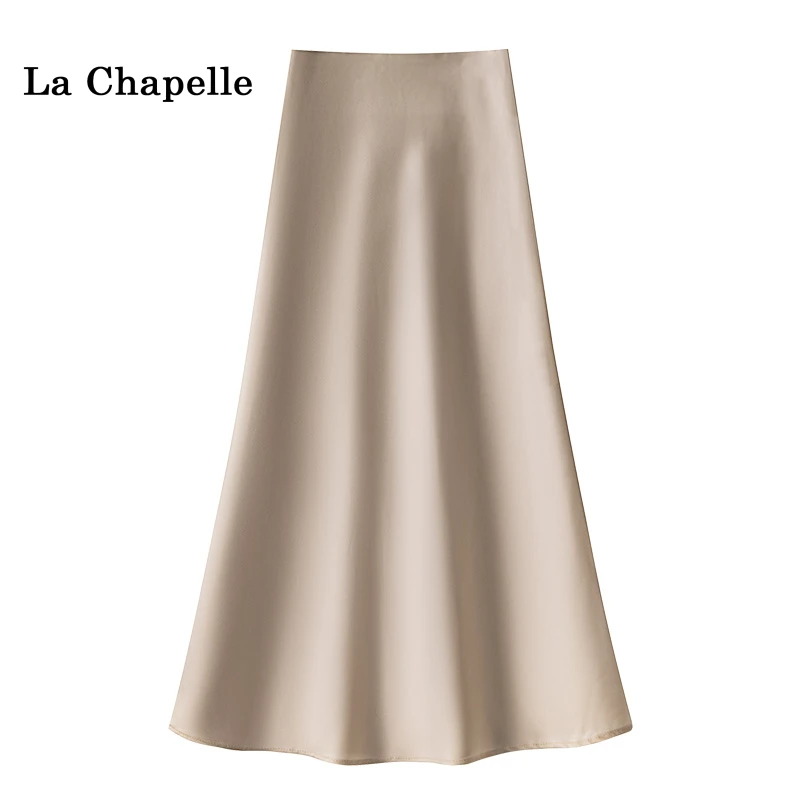 拉夏贝尔缎面鱼尾半身裙女秋季薄款2025新款垂感高腰长款a字裙