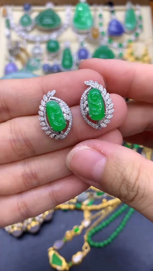 翡翠18K金镶嵌耳饰309-中国好珍宝