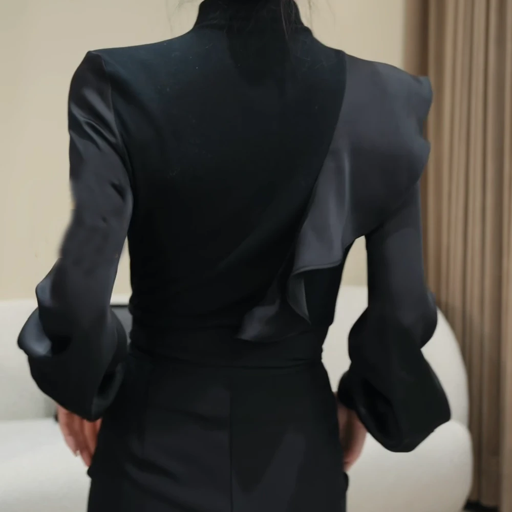 收腰新款半高领黑色气质长袖T恤洋气女时尚修身显瘦上衣C3606