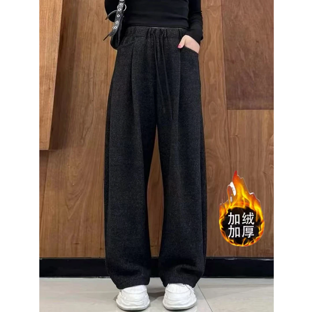 【加绒加厚】设计感慵懒风弯刀裤2025冬季垂感高腰显瘦百搭休闲裤