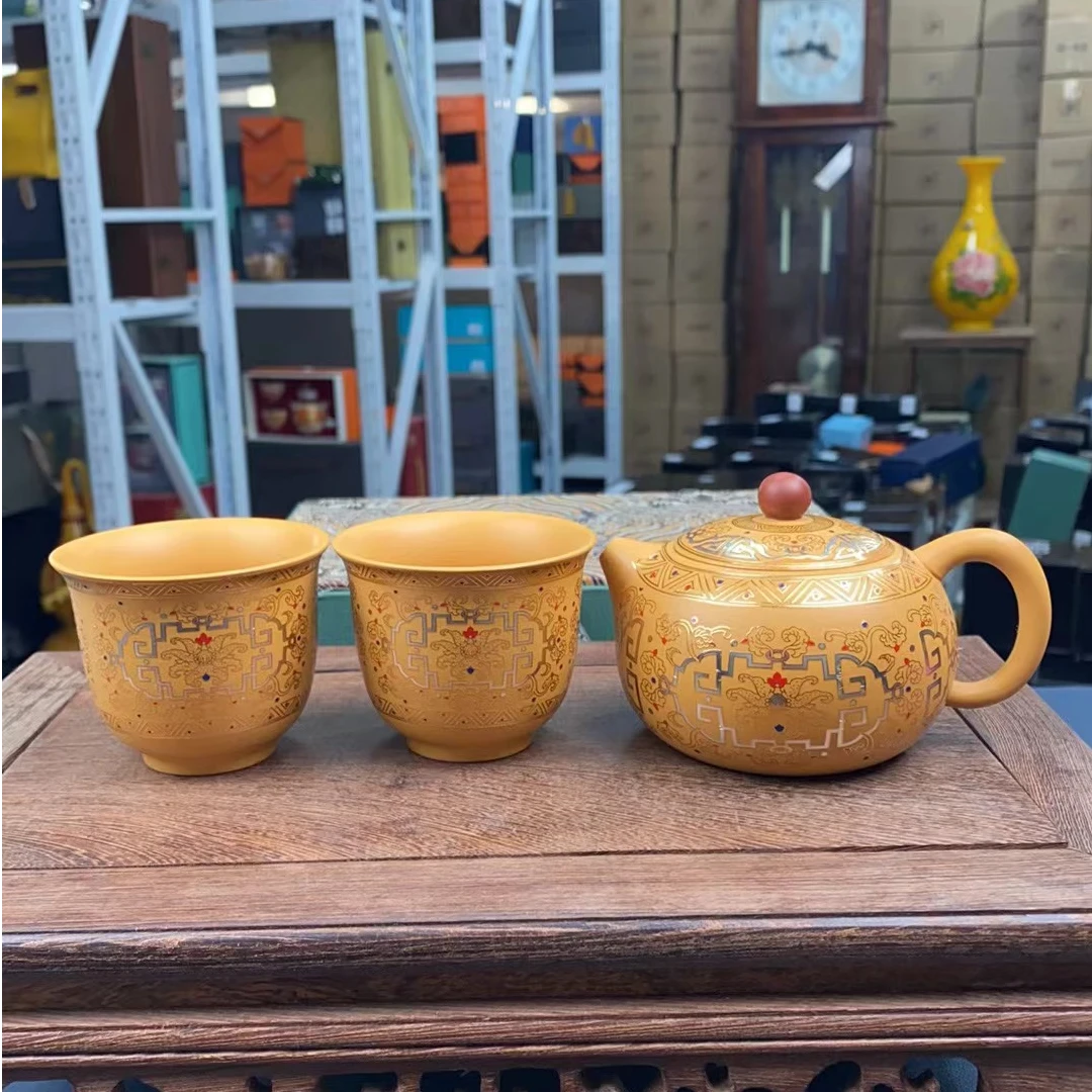 【闪购商品】段泥紫砂壶敦煌掐丝银一壶两杯（带礼盒）@@G1151